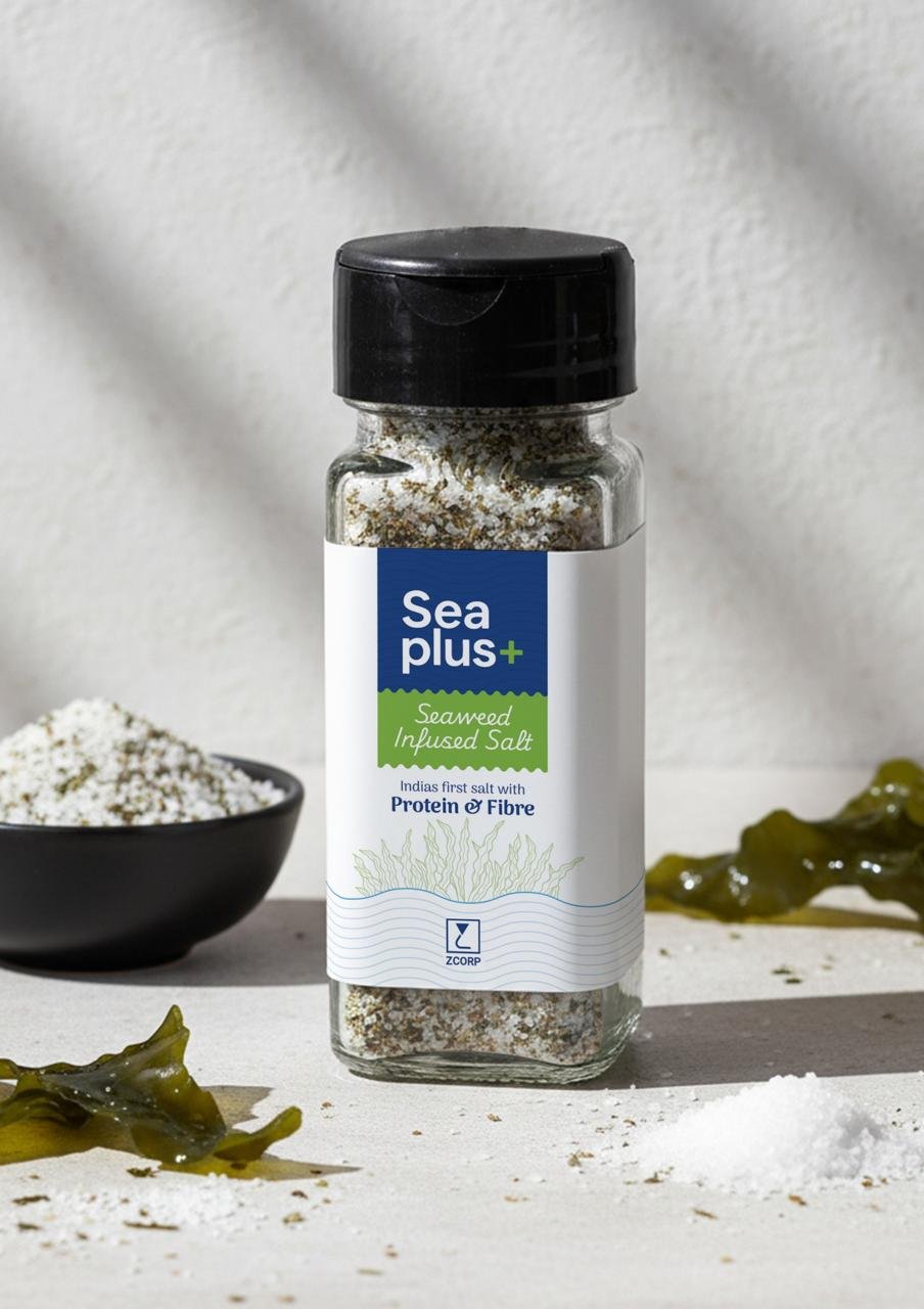 Seaweed-infused natural sea salt in a wooden bowl